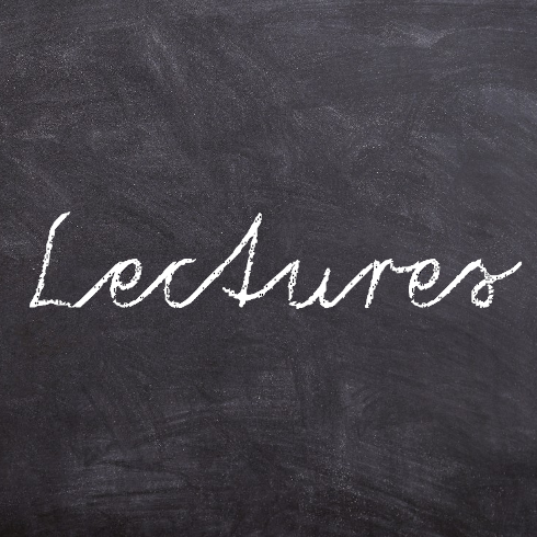 The word Lectures on a black board