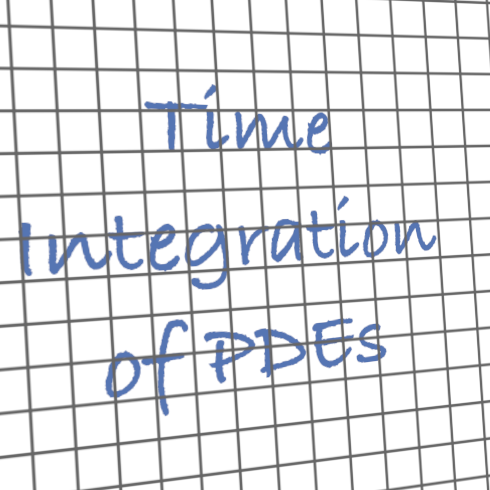 Lettering "Time integration of PDEs" on checkered paper 